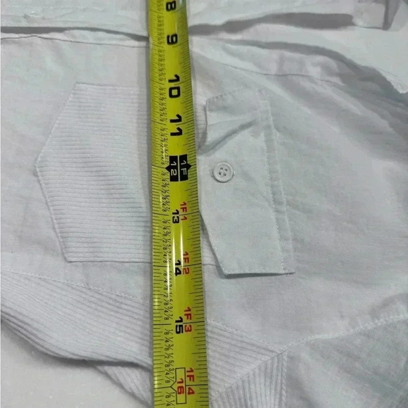 Love Tree Top Womens Button Up Rolled Sleeve Top W/ribbed Accents & Pockets Sz S - Picture 6 of 12